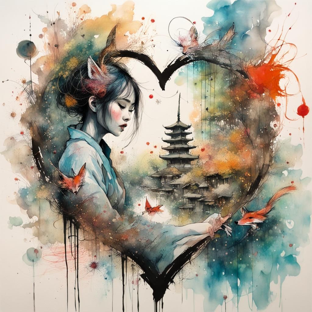 Abstract Jazz Fusion Heart in Magical Japanese Garden