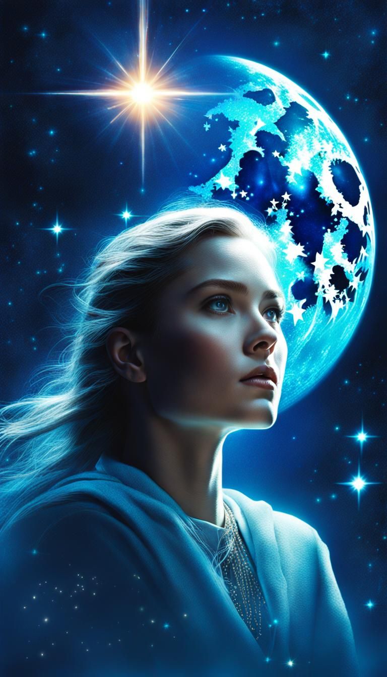 Woman with Blue Stars Movie Poster in Pastel Colors