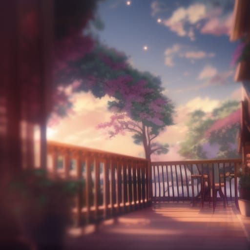 Sakura Balcony: Anime Visual in Ghibli Style