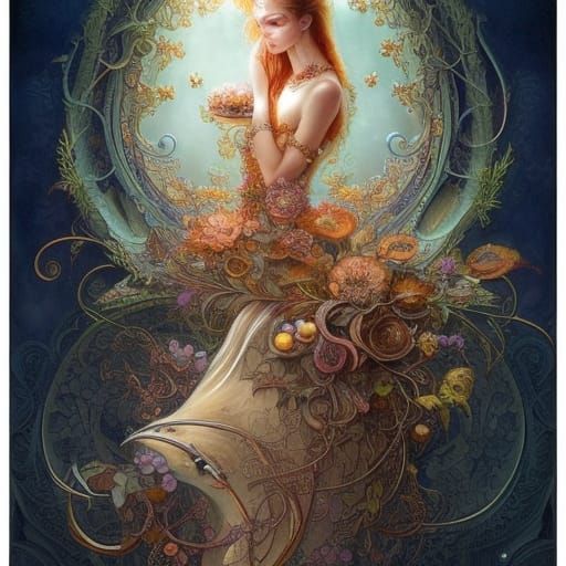Woman with Hourglass and Exotic Flowers