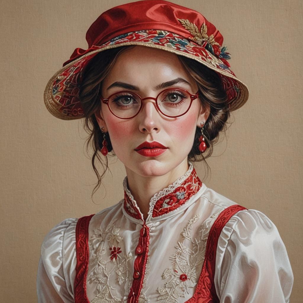 Elegant Embroidered Portrait of a European Woman