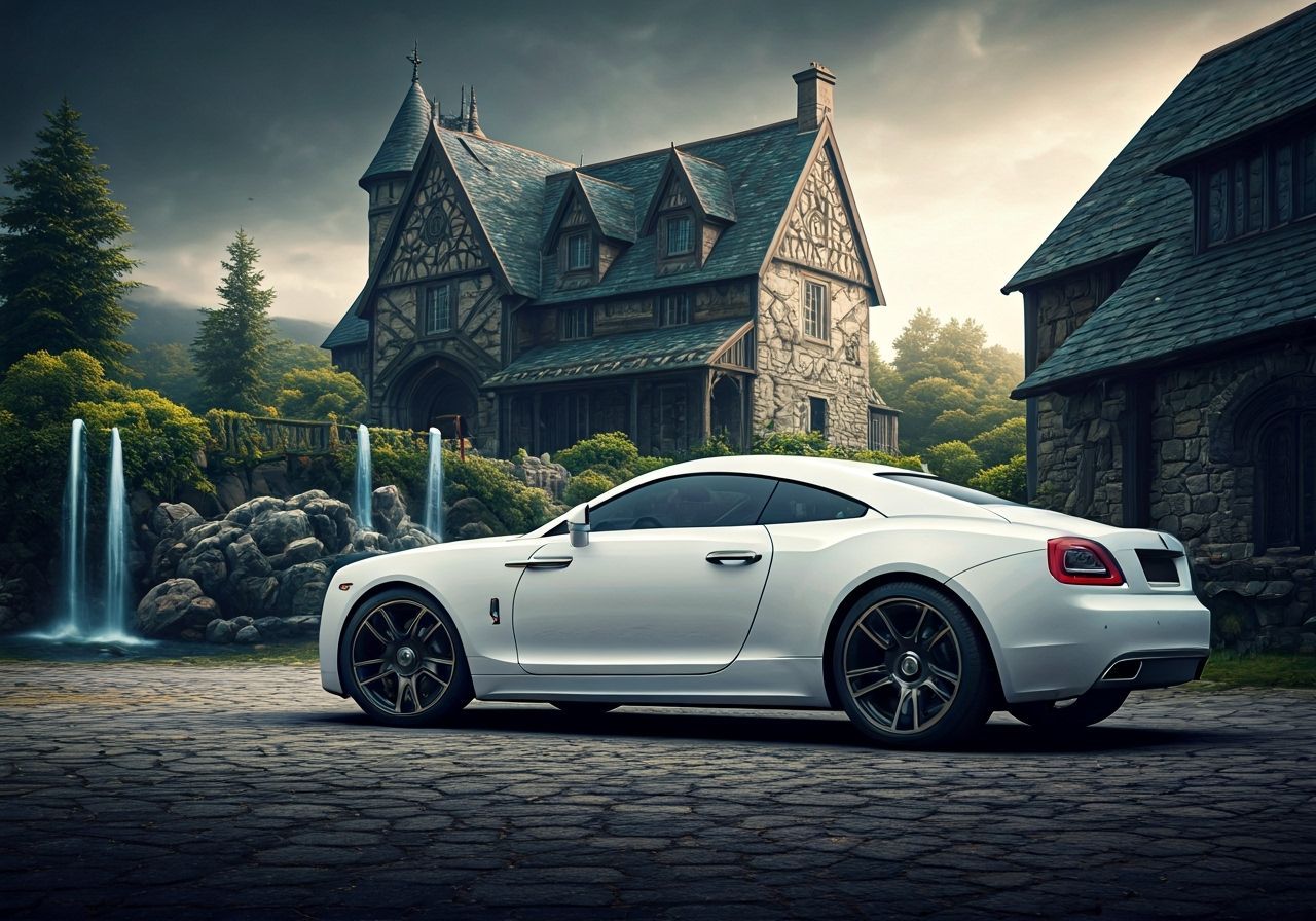 Rolls-Royce in Front of Art Nouveau Mansion