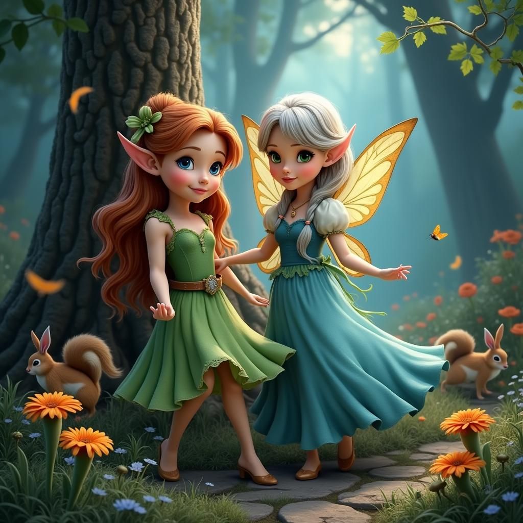 Fairies Dancing in Whimsical Forest, Magical Realism