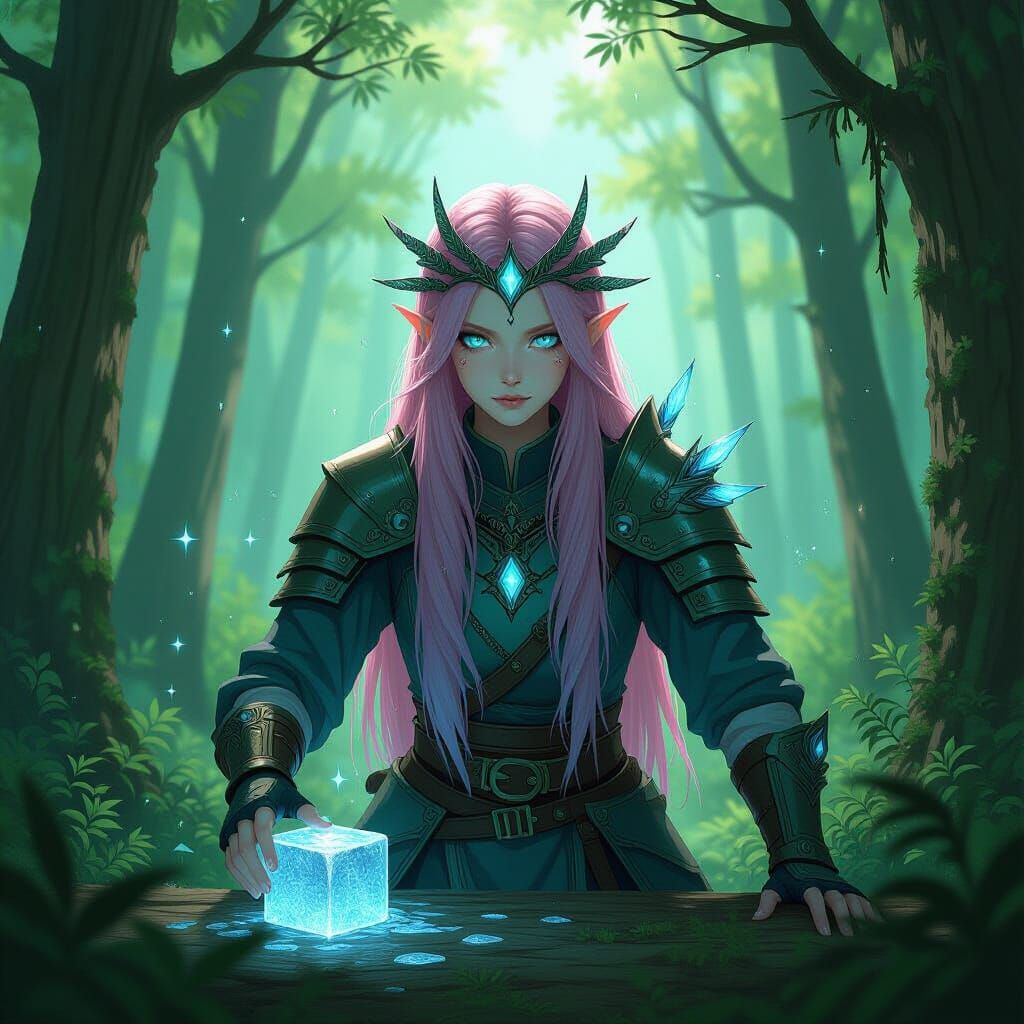 Anime Girl Creates Ice in Realistic Forest