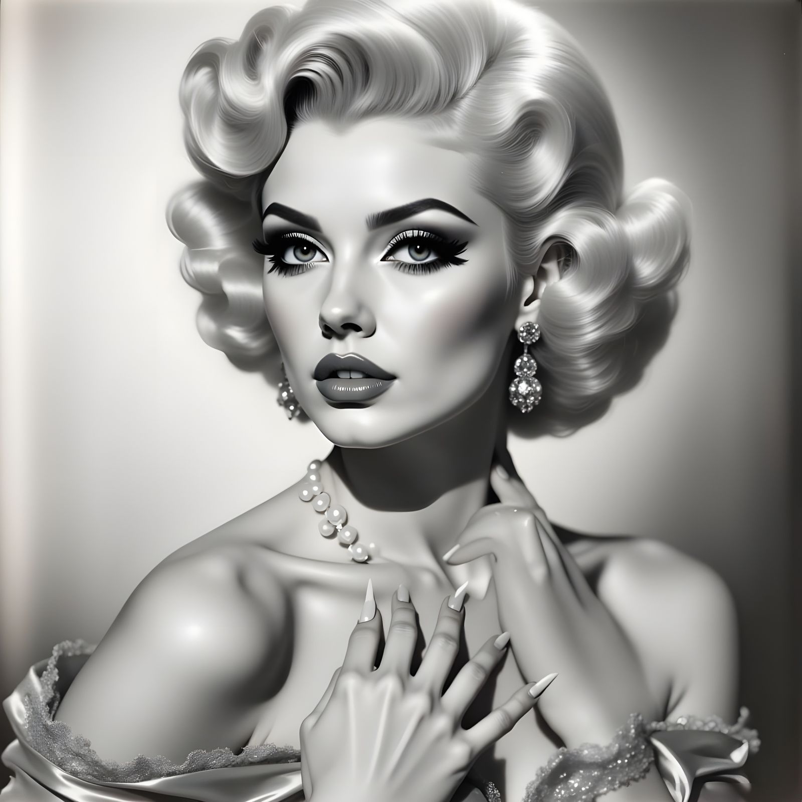 Glamorous Woman with Platinum Hair in Black and White