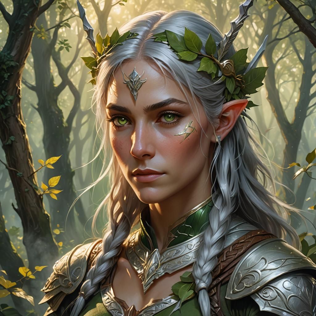 Wood Elf Soldier Portrait in Art Nouveau Style