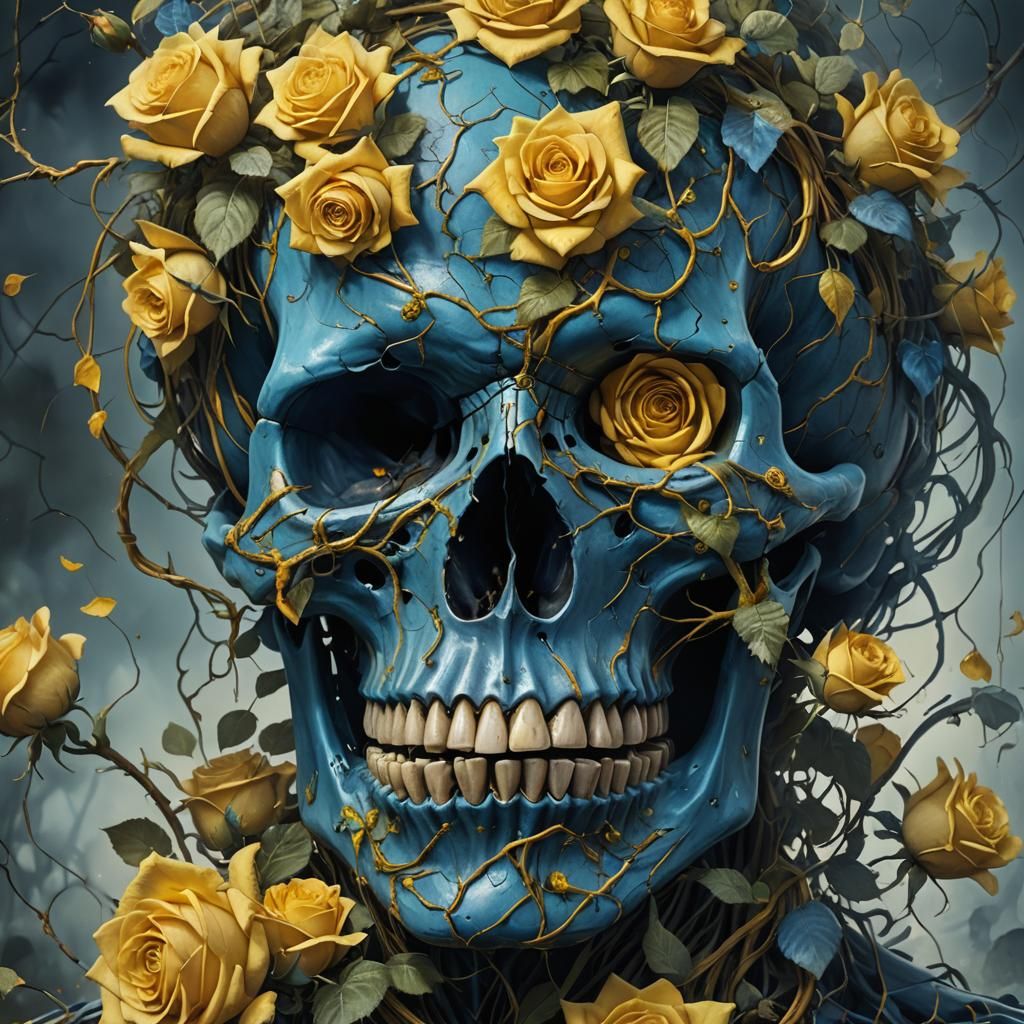 Blue Skull with Roses: Fantasy Concept Art