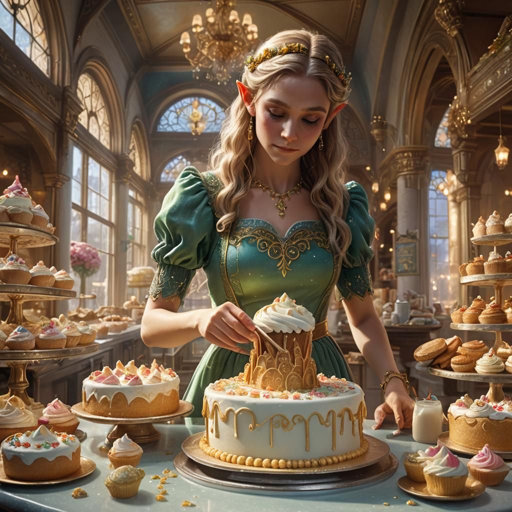 Elf Princess Decorating Cake: Fantasy Matte Painting