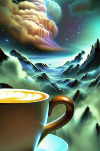 Cosmic Coffee: A Surreal Digital Painting