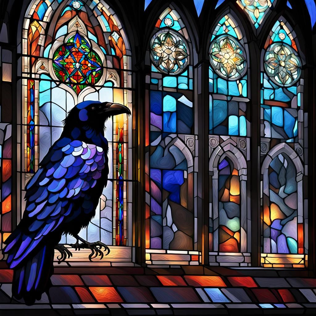 Dark Ages Church Courtyard with Raven in Magic Realism