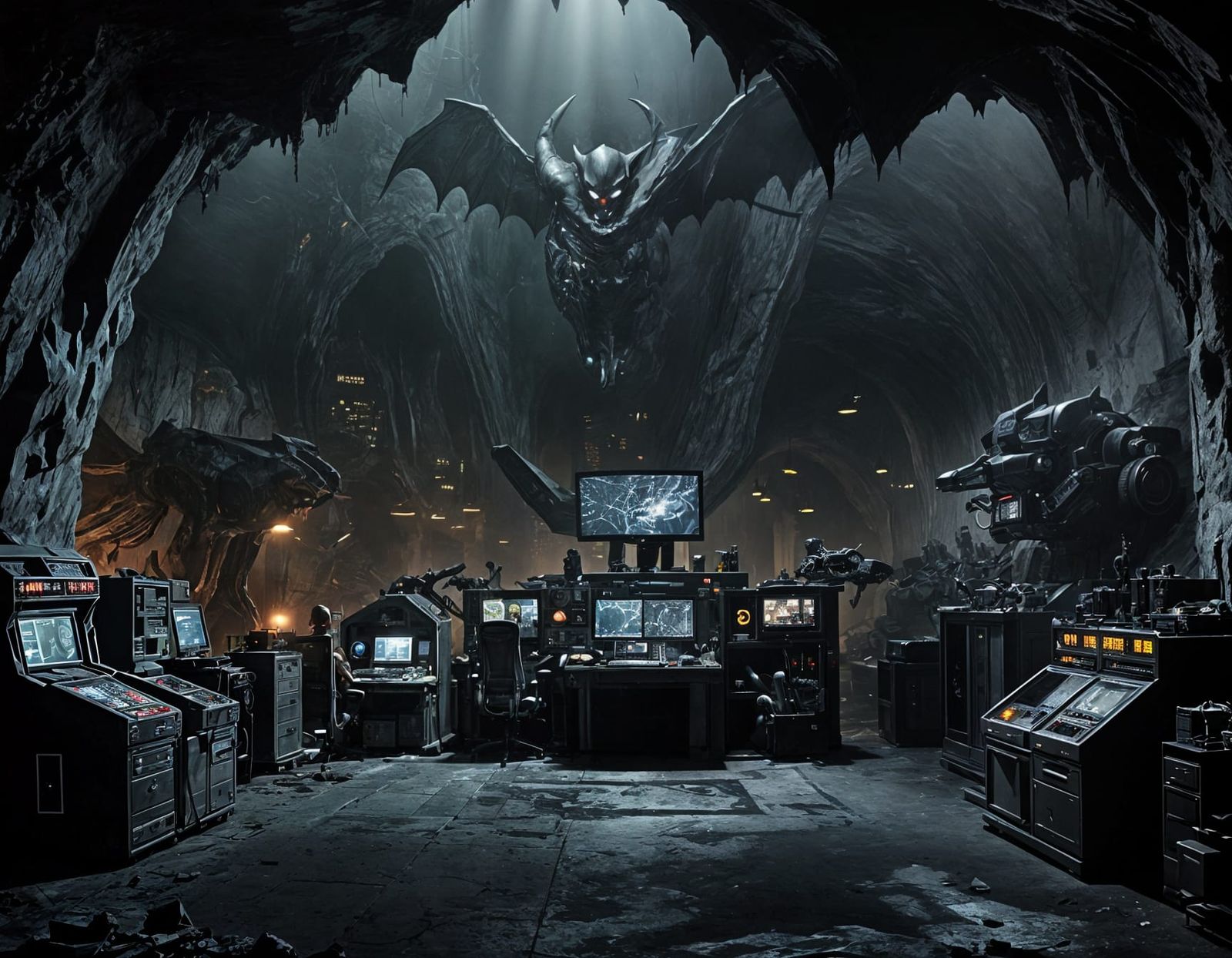 High-Tech Batcave in a Dark Cavern