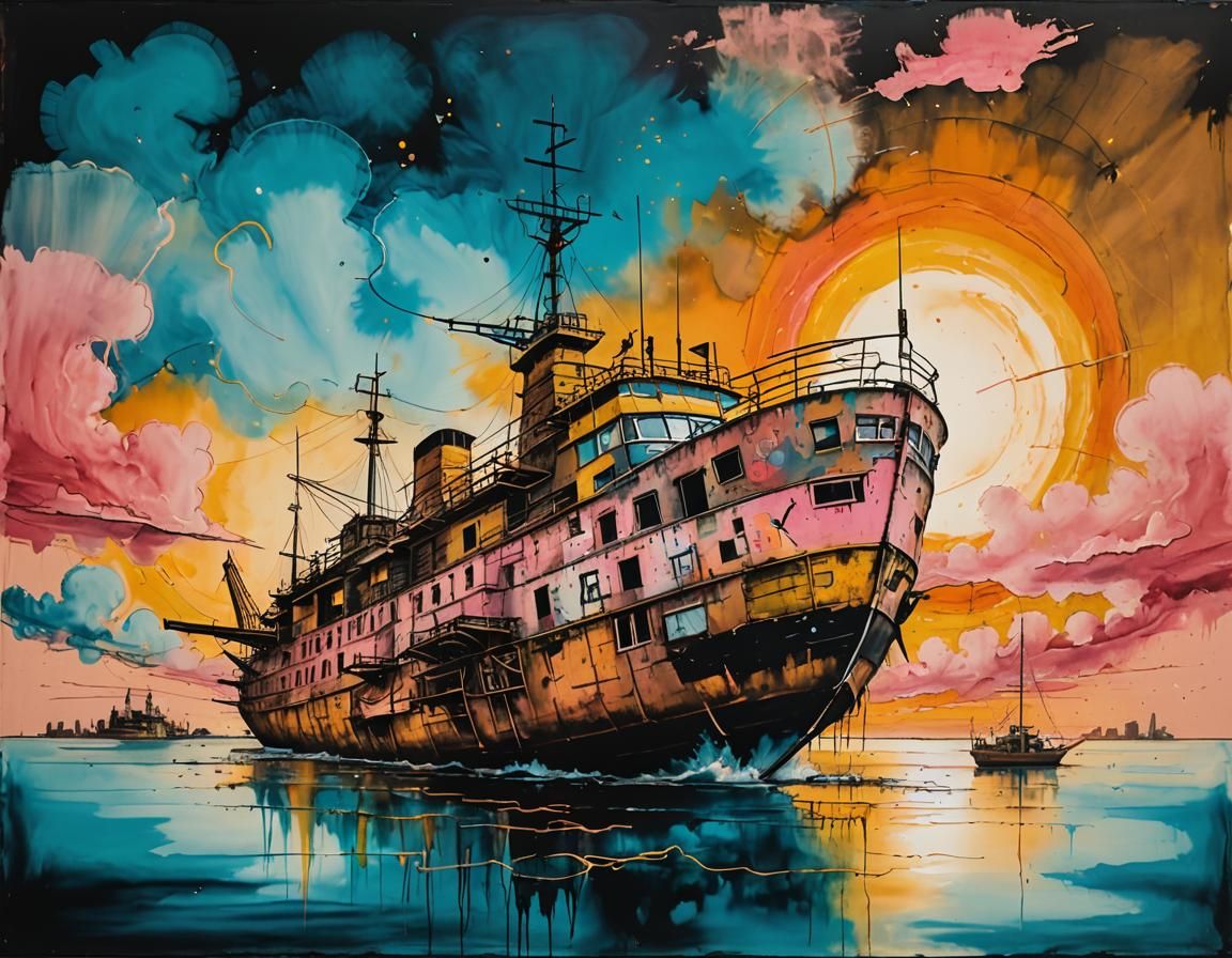 Vibrant, Textured Skyship Lands in the Golden Hour