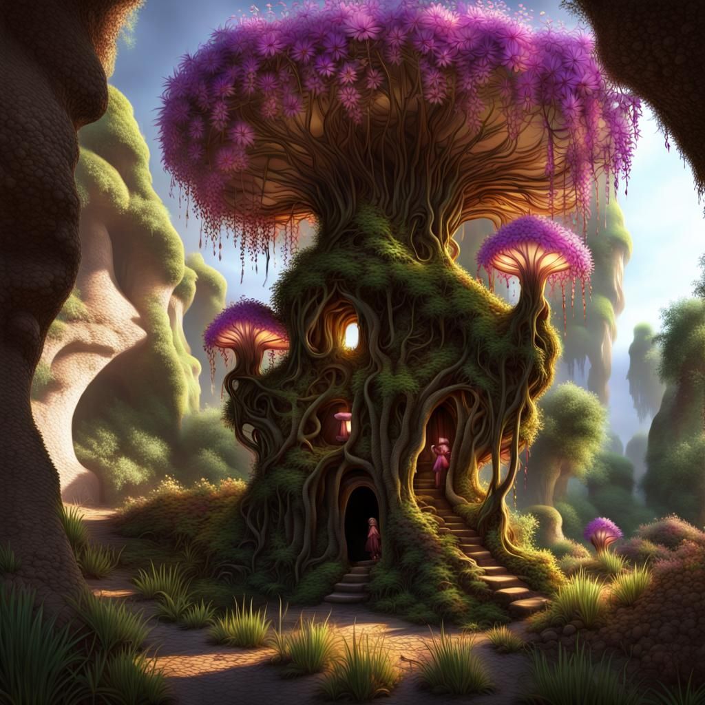 Gnome Home in Windswept Willow Tree