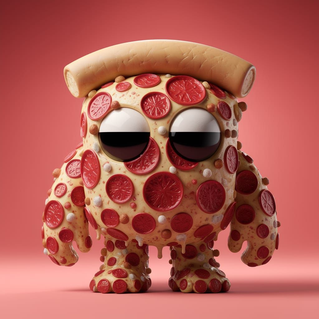 Pizza Topping Creature in Gouache and Watercolor Style