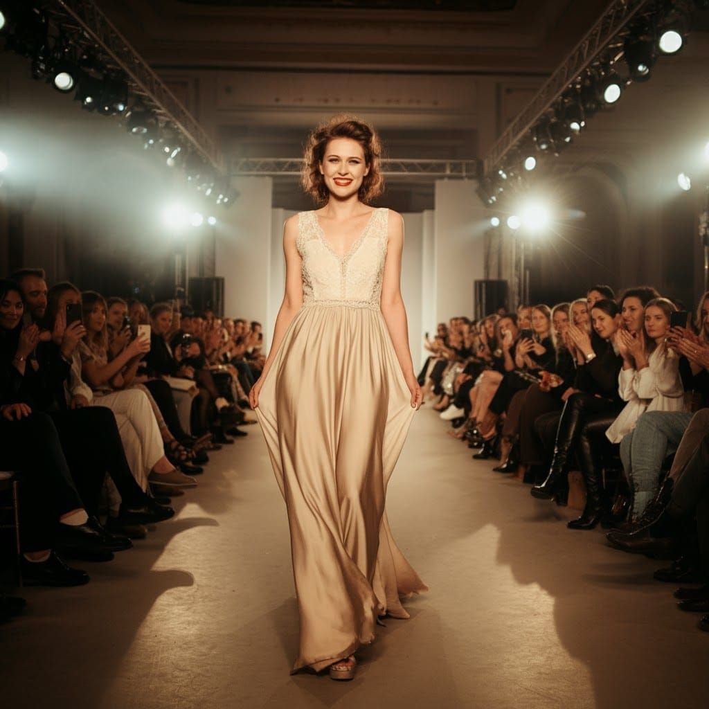 Model in Gown on Runway, Cinematic Fashion Show