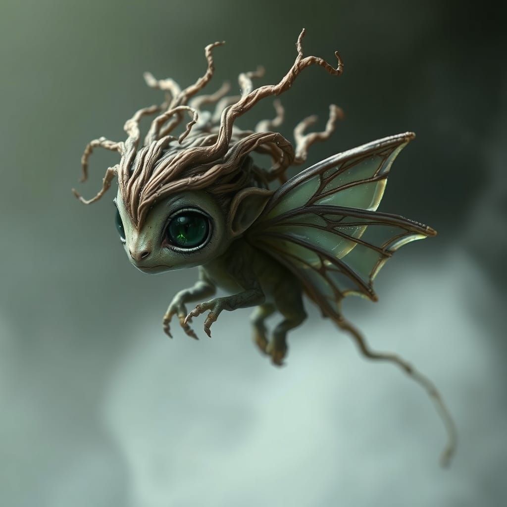 Whimsical Forest Nymph with Glass Wings in Dreamlike Atmosph...