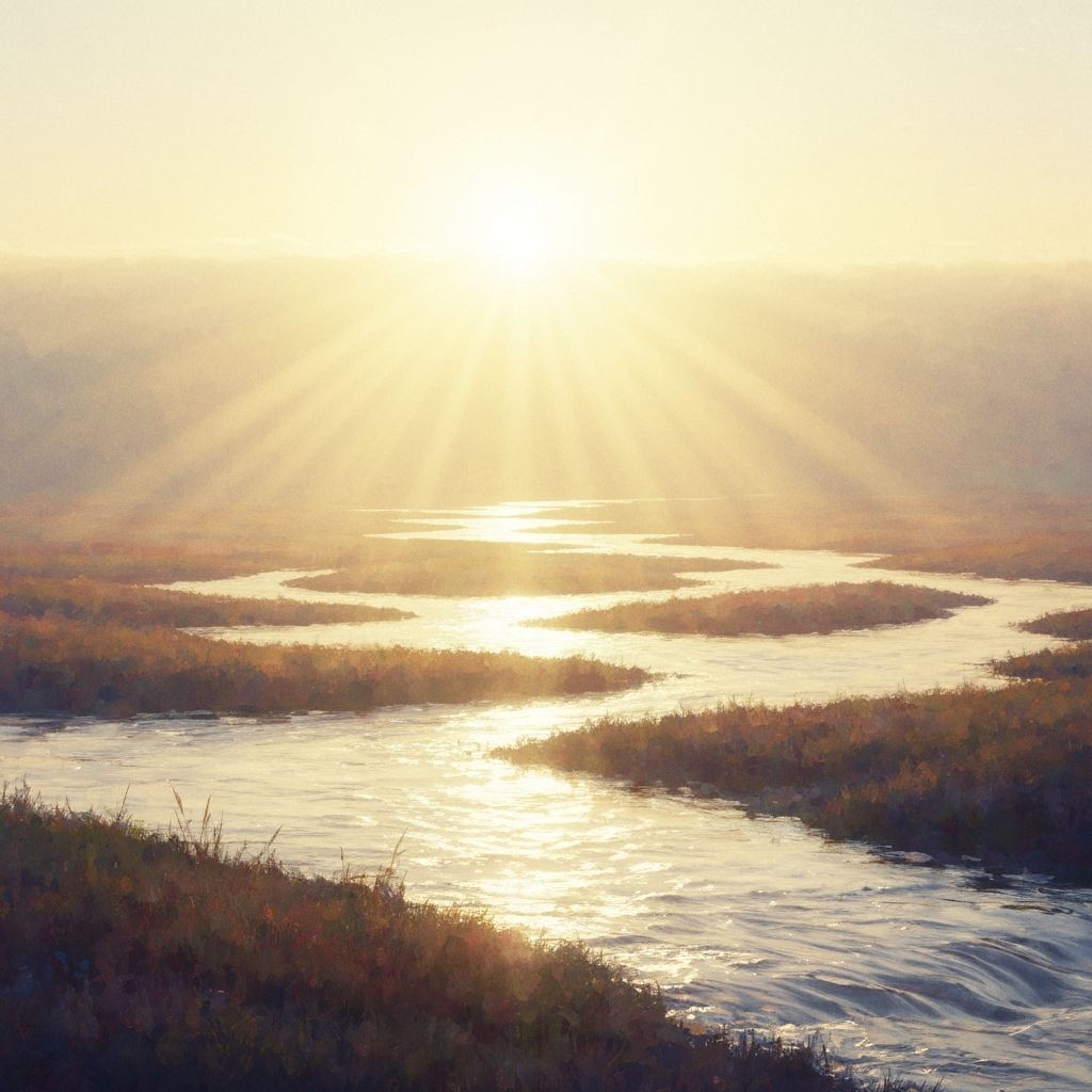 Surreal Sunset Landscape in Impressionistic Watercolor Style