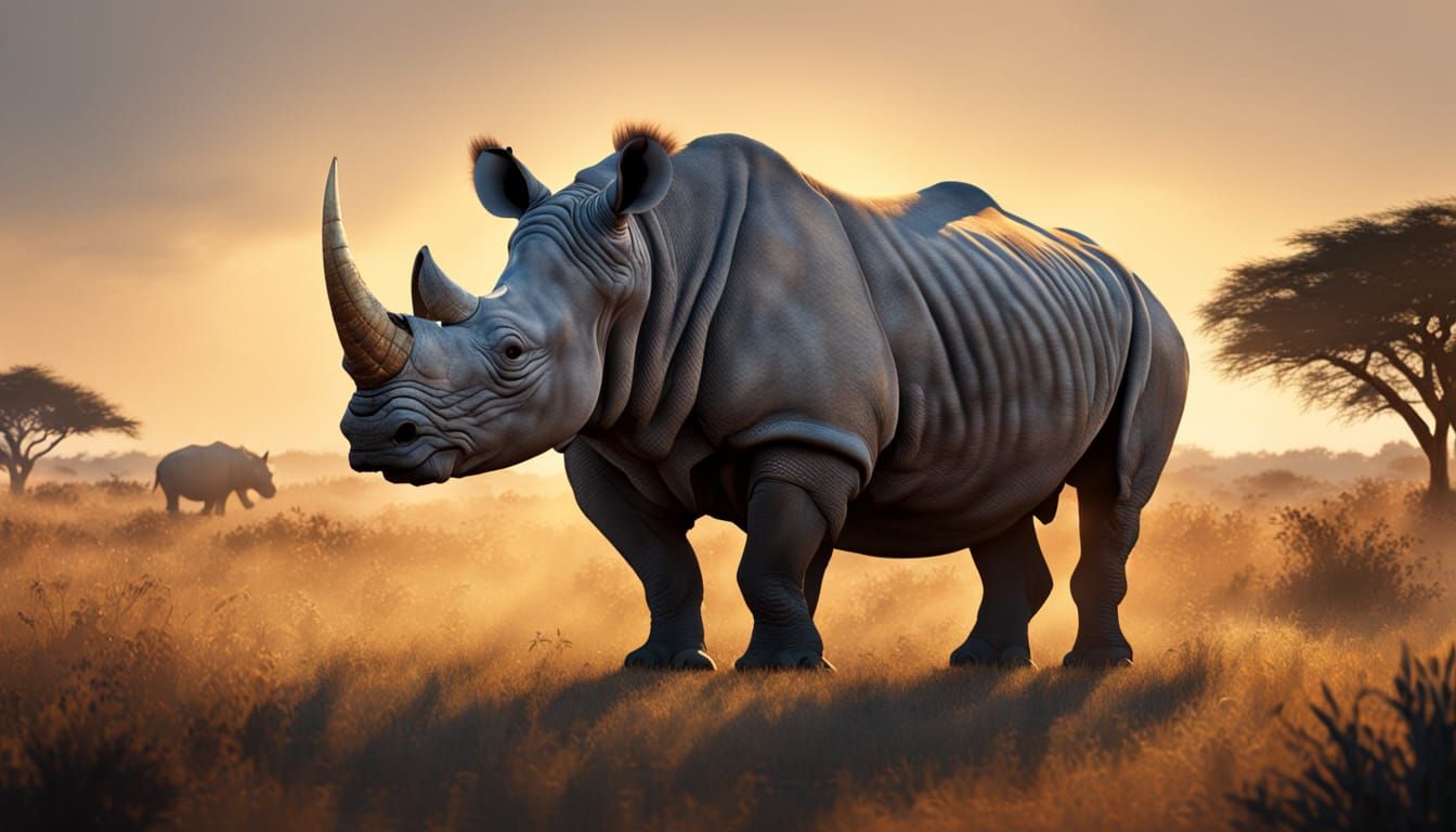 Majestic Rhino in Golden Hour Savanna