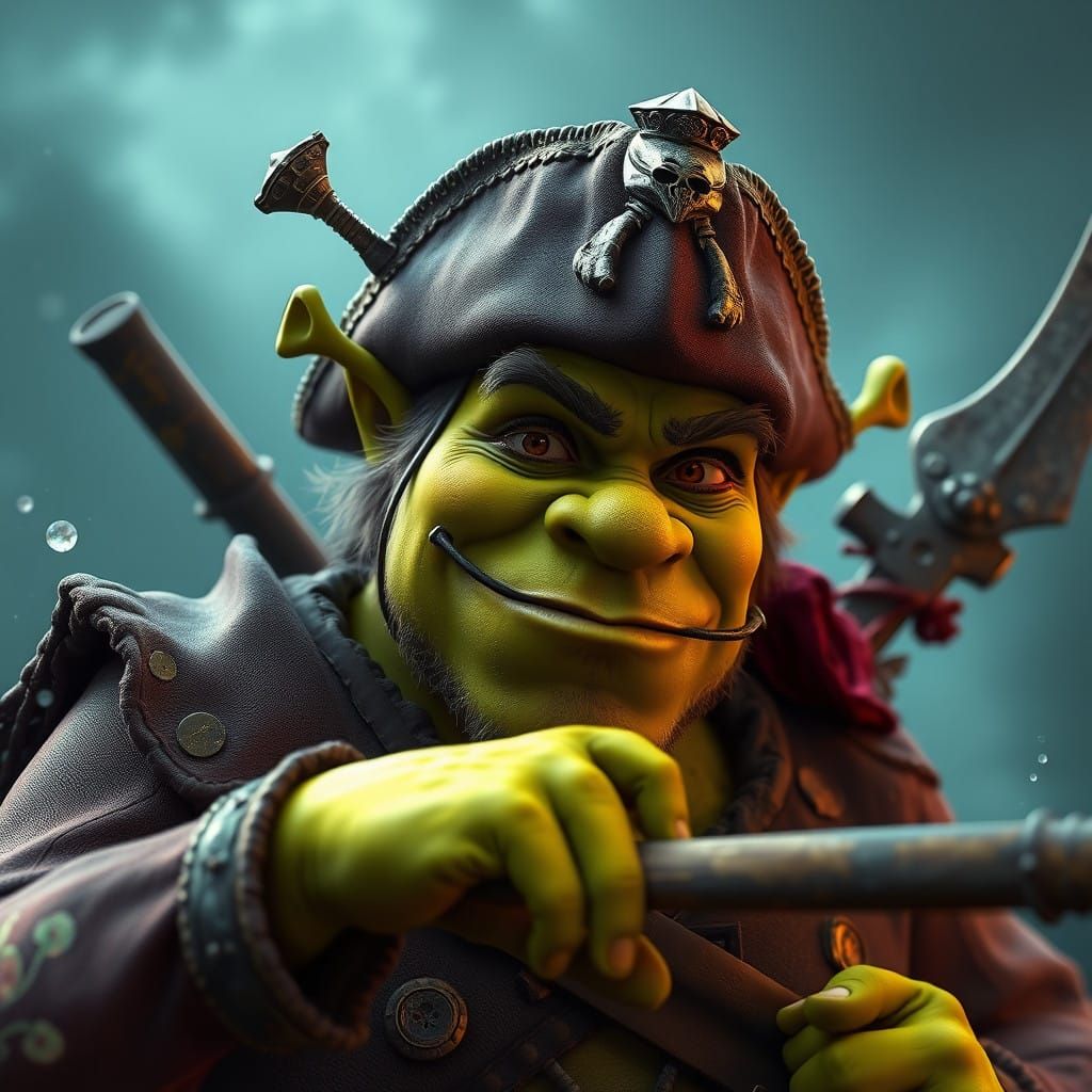 Swashbuckling Shrek Pirate in Vibrant Fantasy World