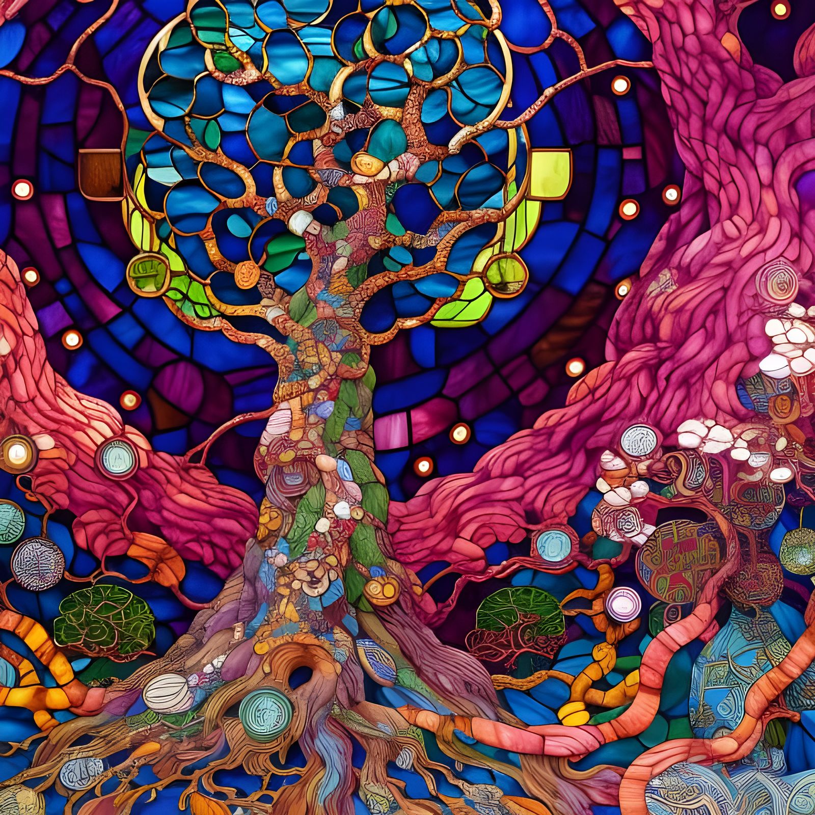 Stained Glass Window of Ancient Tree