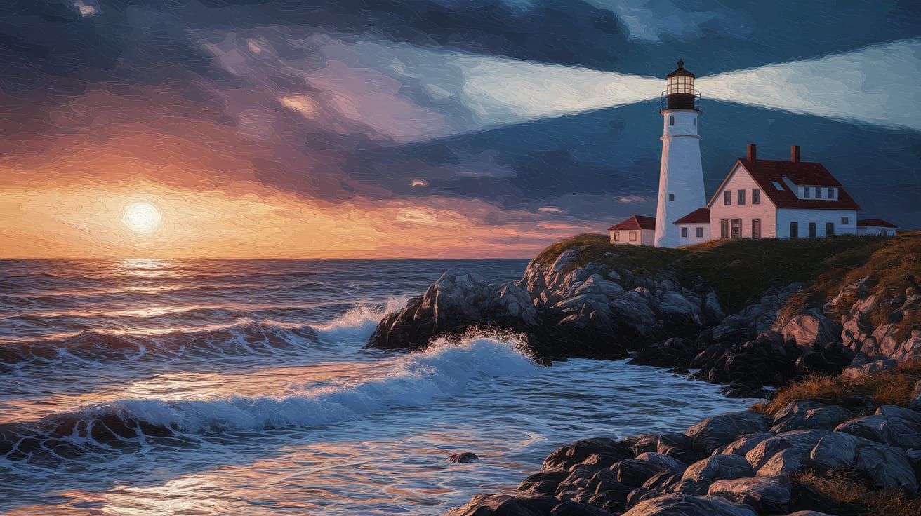 Dramatic Lighthouse in Stormy Twilight, Matte Painting