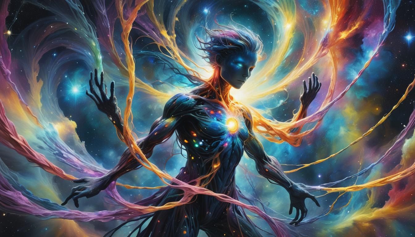 Cosmic Character in Surreal Intertwined Galaxies