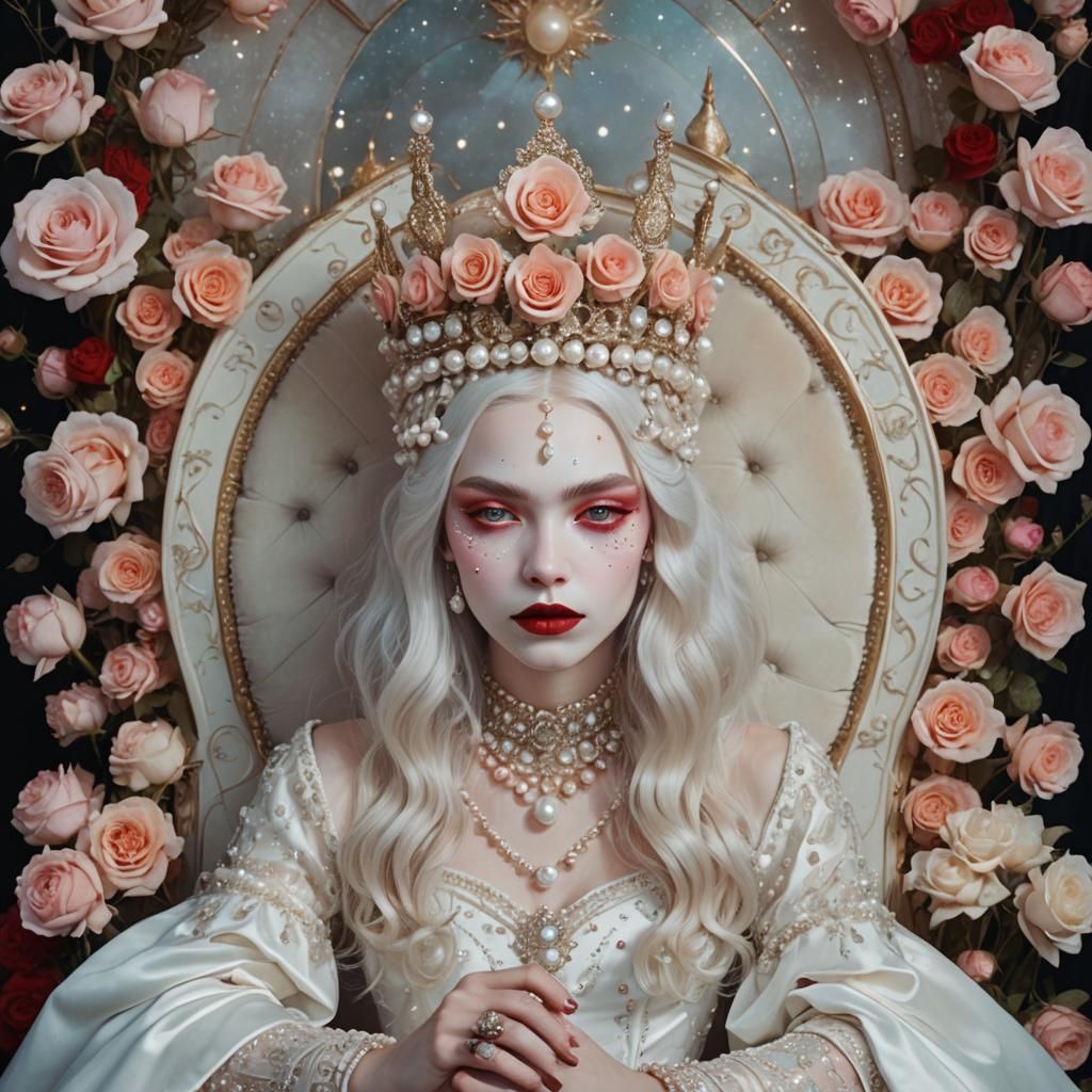 Enchanted Queen with Pearly Crown: A Surrealist Portrait