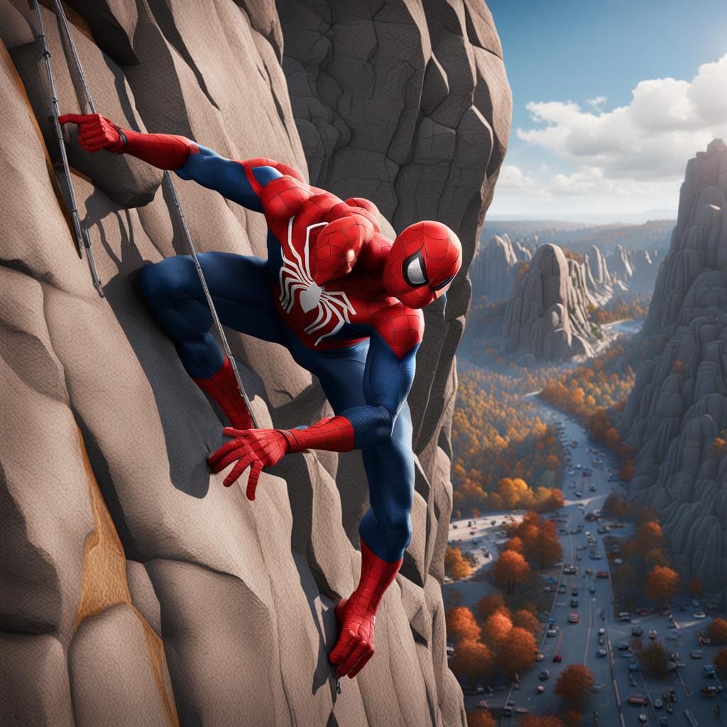 Spiderman Climbs Mount Rushmore: Detailed Matte Painting