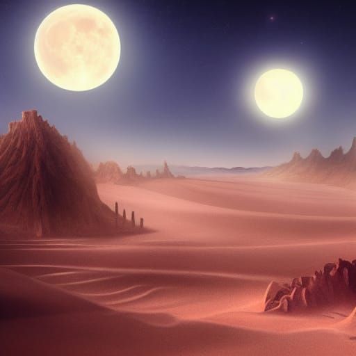 Desert Wasteland with Sand Worms: Fantasy Art