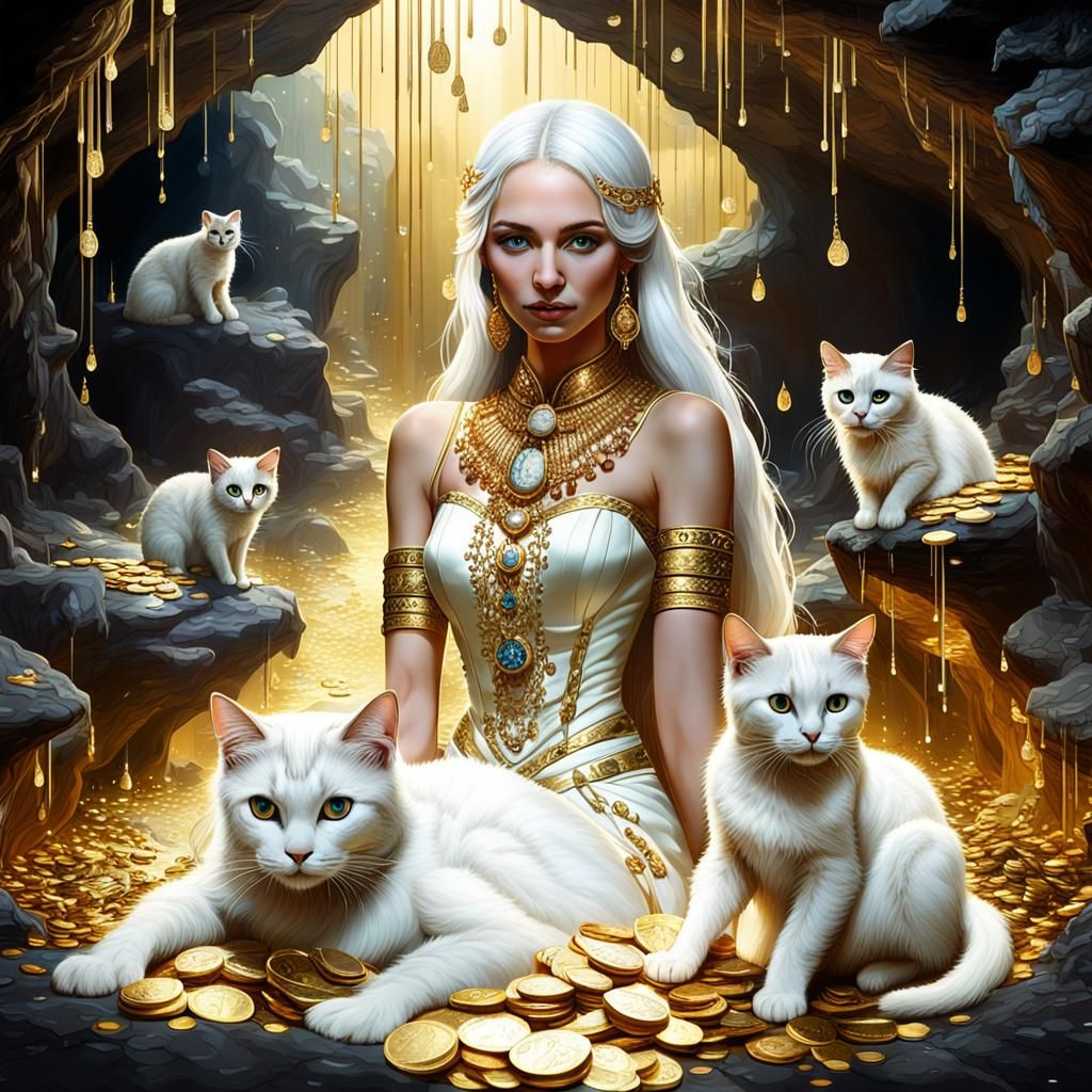 Woman and Cats in Golden Treasure Cave