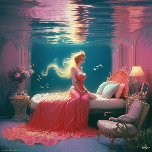 Underwater Bedroom Scene in Digital Art Style