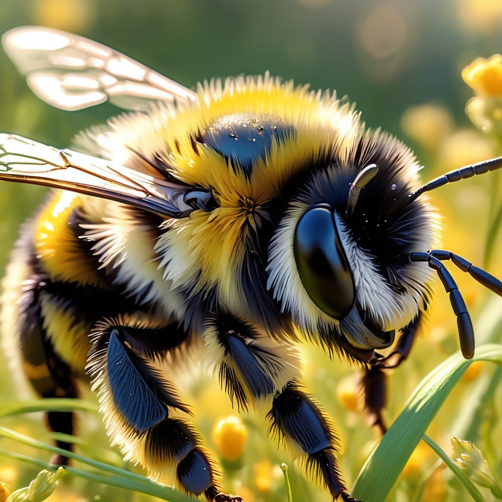 Bumblebee Sleeping in Grass: Impressionist Macro Shot