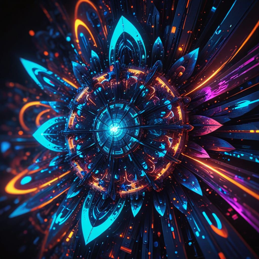 Vibrant Fractal Art in Futuristic Gallery