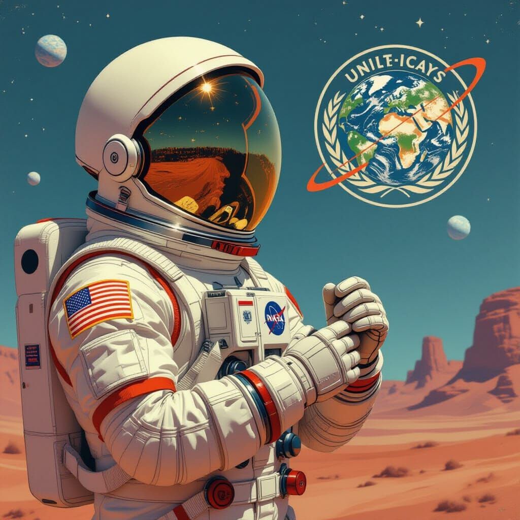 Earth Punches Mars: Retro Astronaut Mission Patch