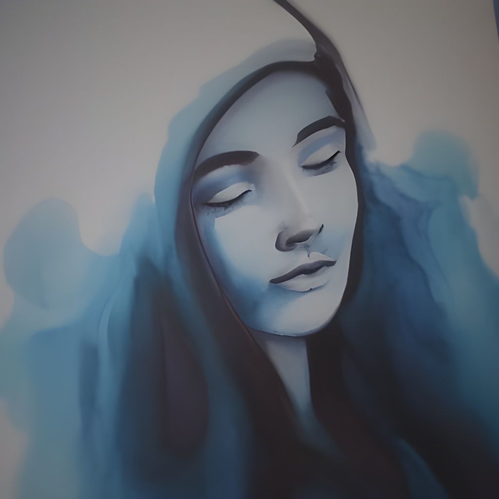 Serene Woman's Face in Blue Watercolor