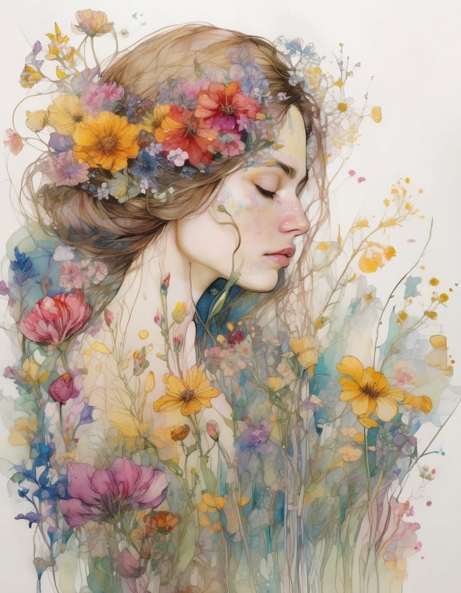 Elegant Wild Flowers in Alcohol Ink Style