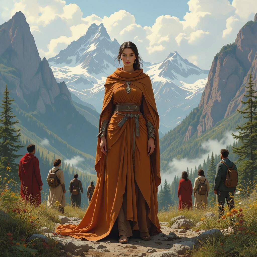 Earth Matriarch in Dystopian Landscape, Digital Art