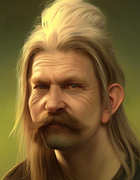 Halfling Hillbilly Druid Portrait with Mullet and Magic