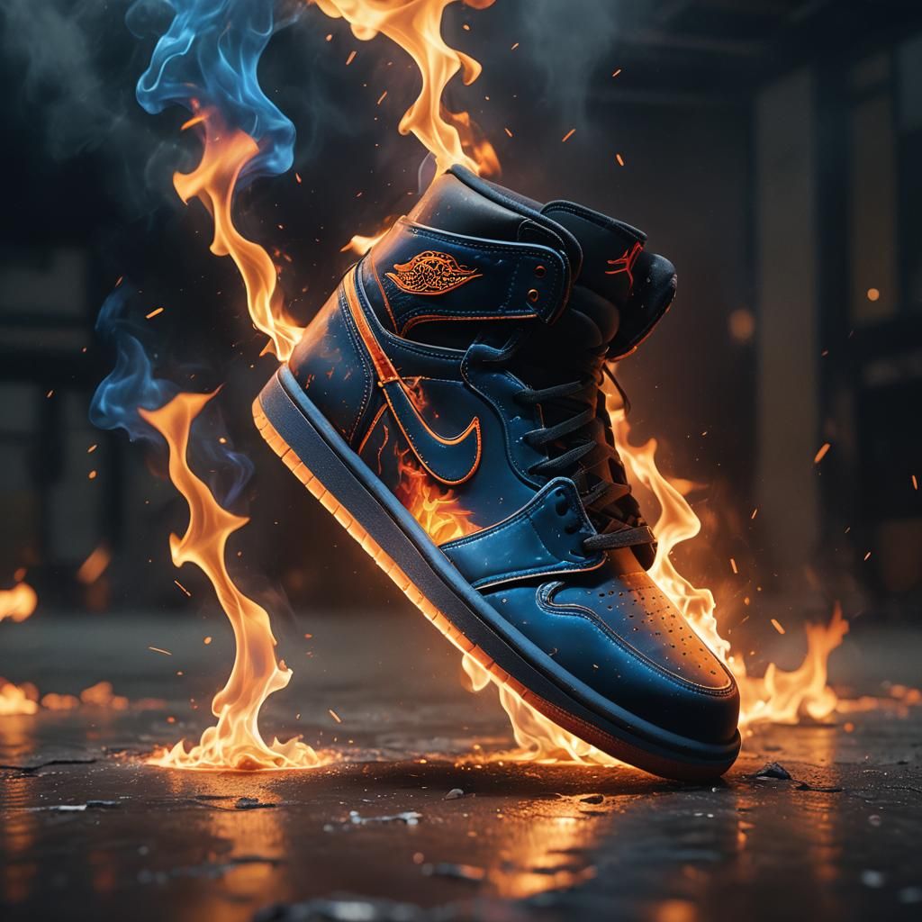 Nike Air Jordan One on Fire: Hyper-Realistic Digital Art
