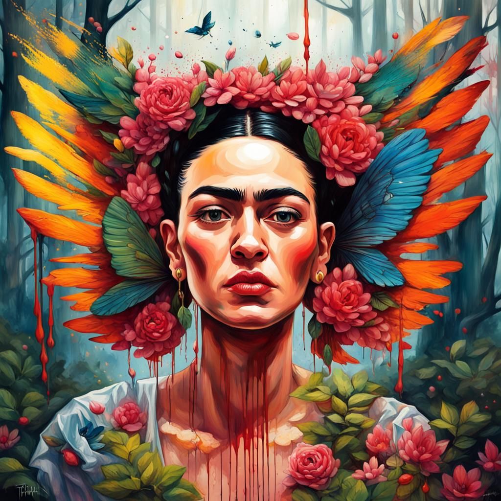 Frida Kahlo Emerges with Wings: Graffiti Art