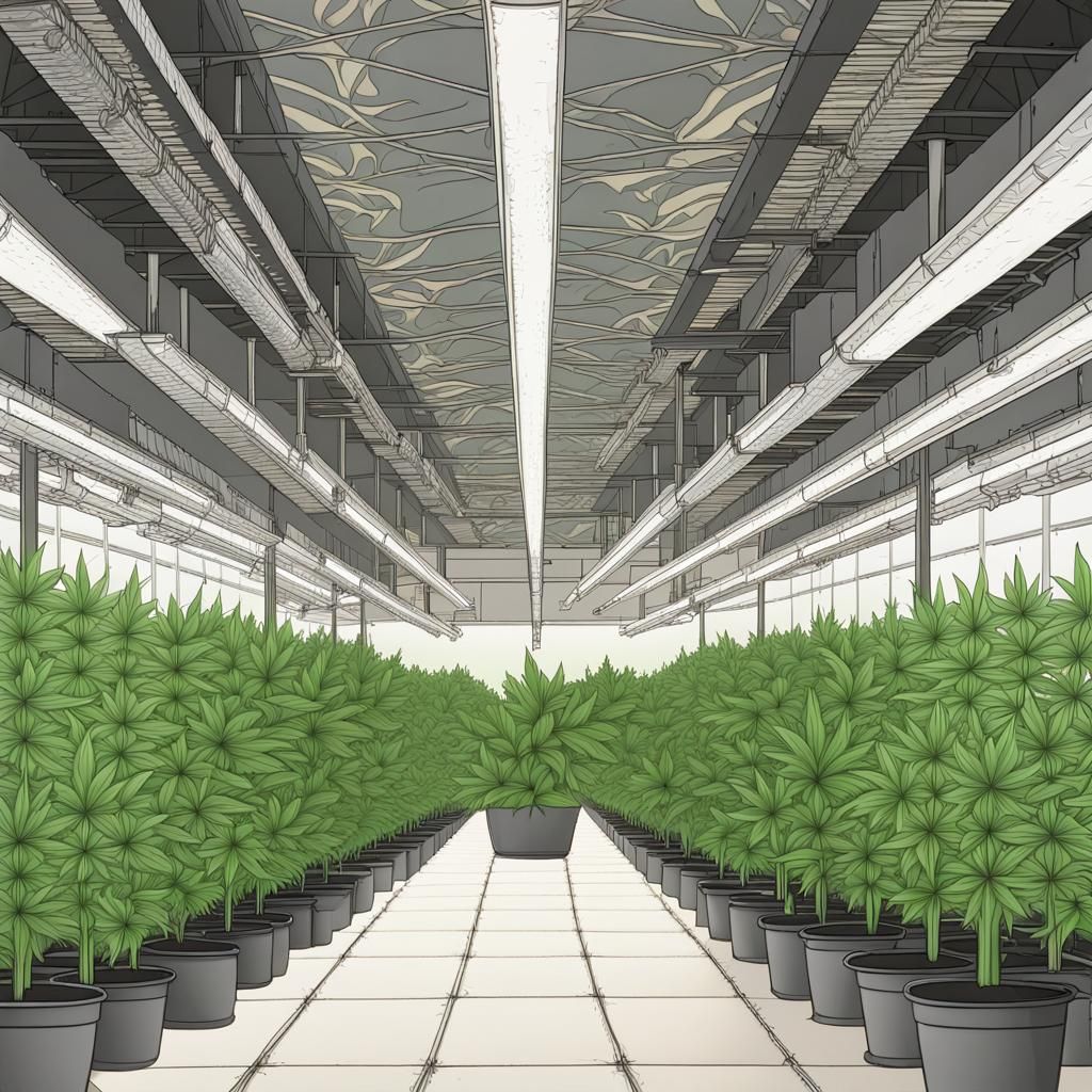 Indoor Cannabis Farm with Grow Lights and Ventilation