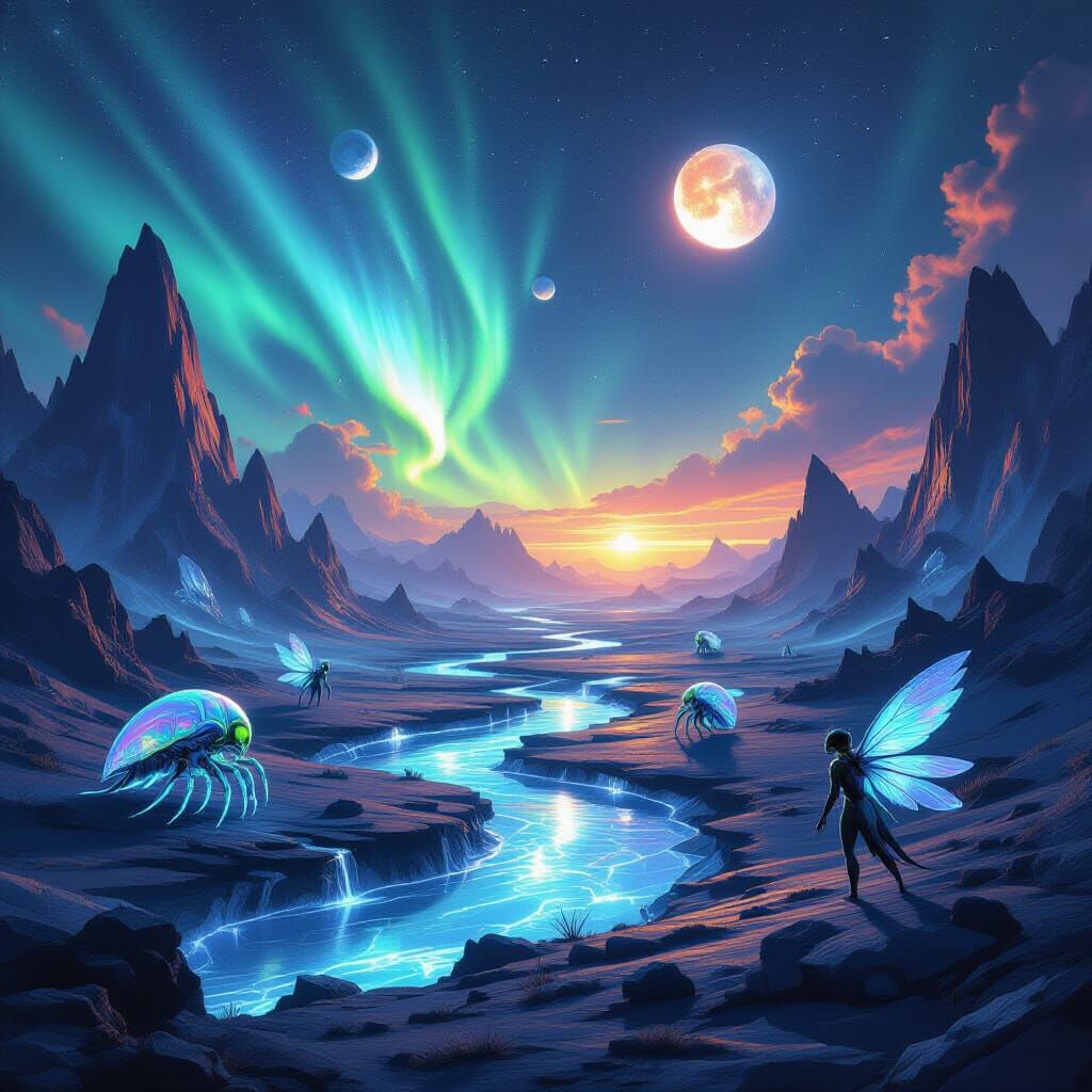 Surreal Alien Landscape Under Twin Suns