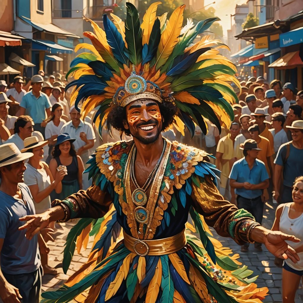 Vibrant Carnival Dancer in a Lively Brazilian Market