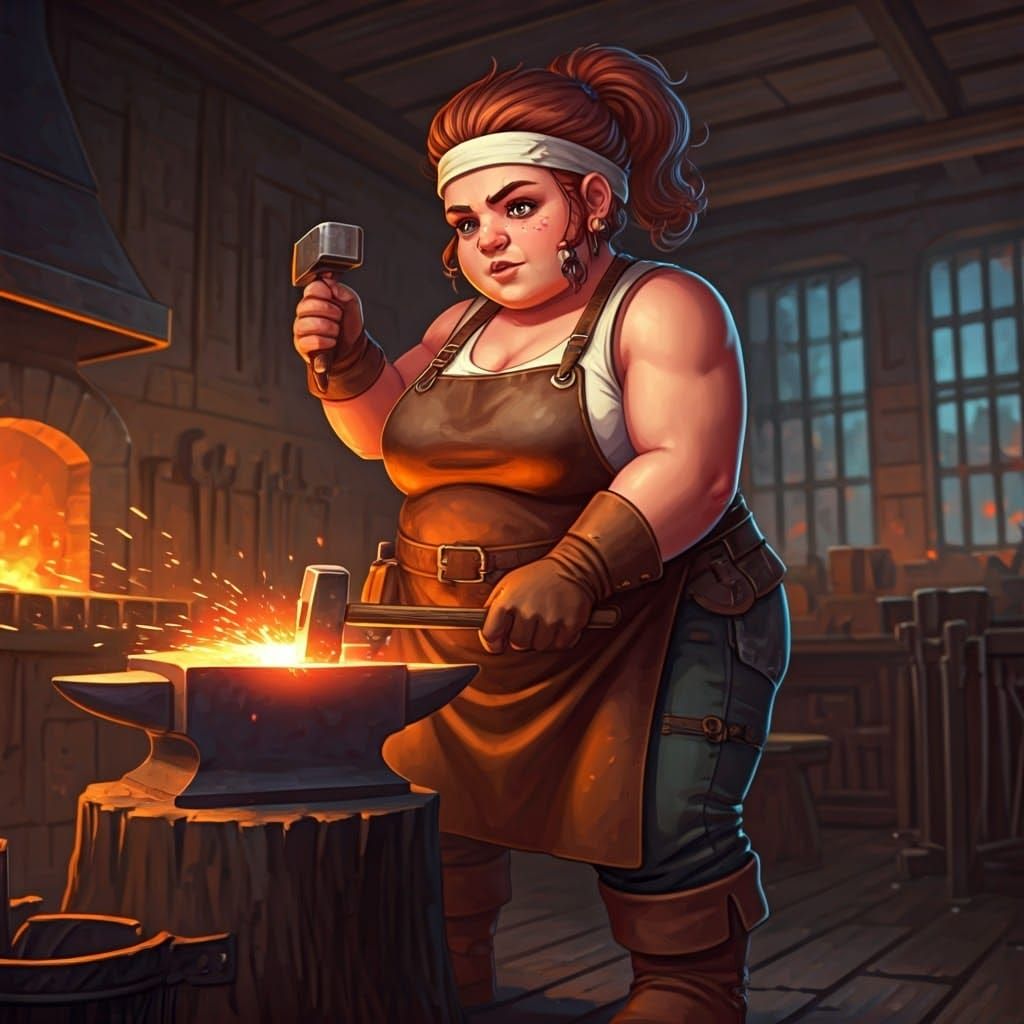 Fantasy Dwarf Blacksmith in Anime-Inspired Style