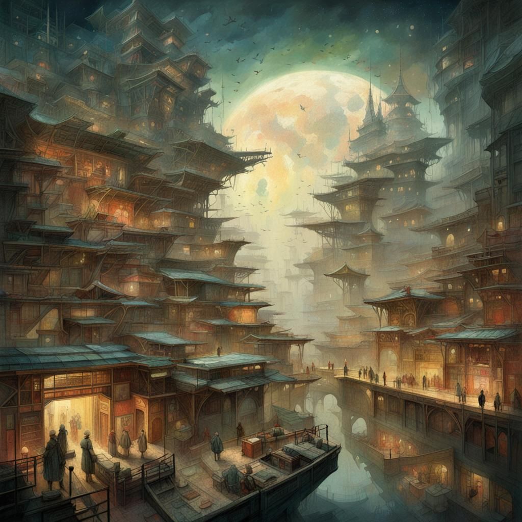 Dreamlike Surrealist Figures in Ethereal Landscape