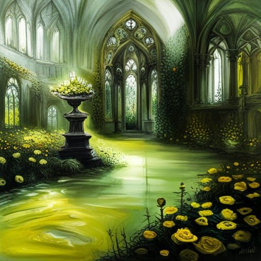 Luminescent Gothic Garden in Dark Romanticism Style