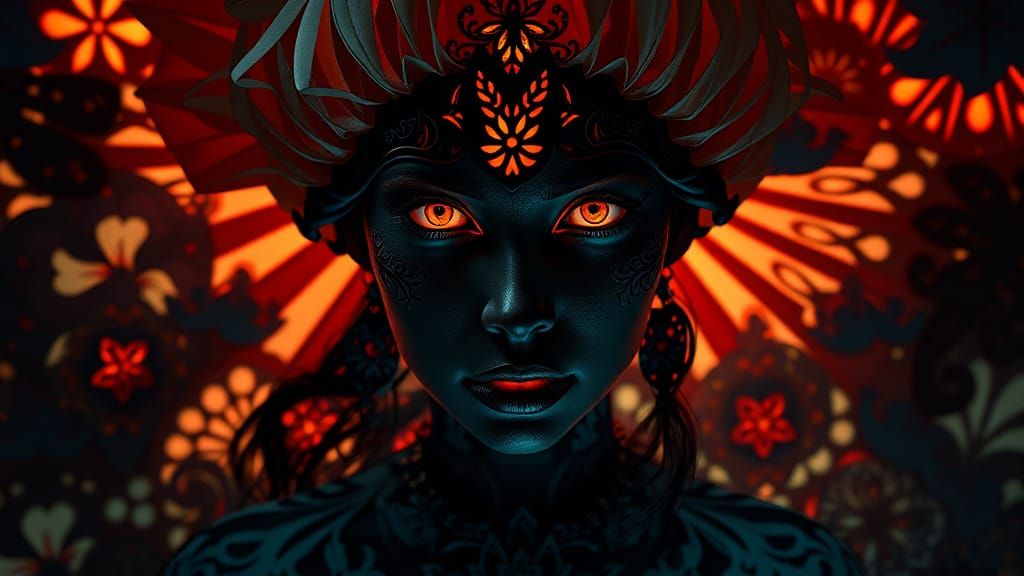 Origami Puerto Rican Woman in Art Nouveau Style