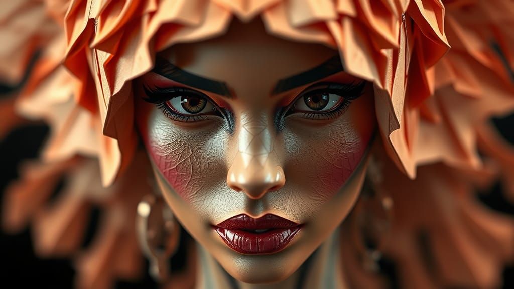 Origami Woman: Dark Fantasy Papercraft Portrait