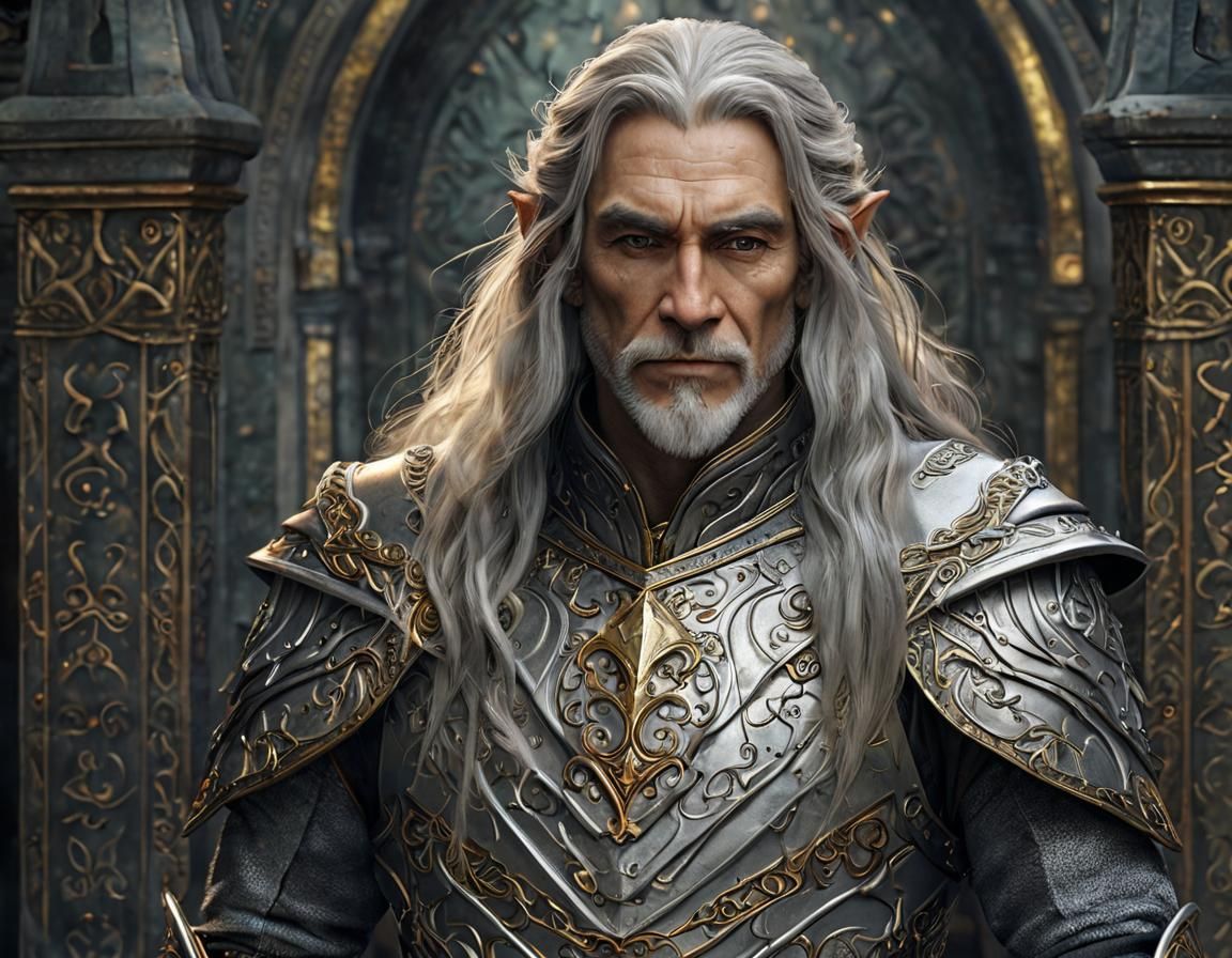 Elven Sage in Silver Armor Portrait