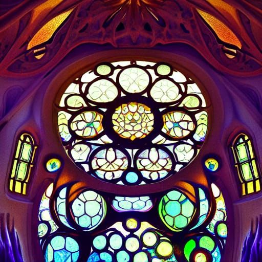 Gaudi-Inspired Dragon Rose Window in Art Nouveau Style
